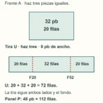 Tres frentes de 32 pb por 20 filas y tres tiras de 8 pb por 72 filas, divididas en 20,32 y 20 filas; panel de 48 pb por 112 filas.