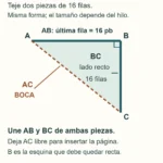 Dos triángulos con AB de 16 puntos, BC de 16 filas y diagonal AC abierta; B es la esquina recta que abraza la página.